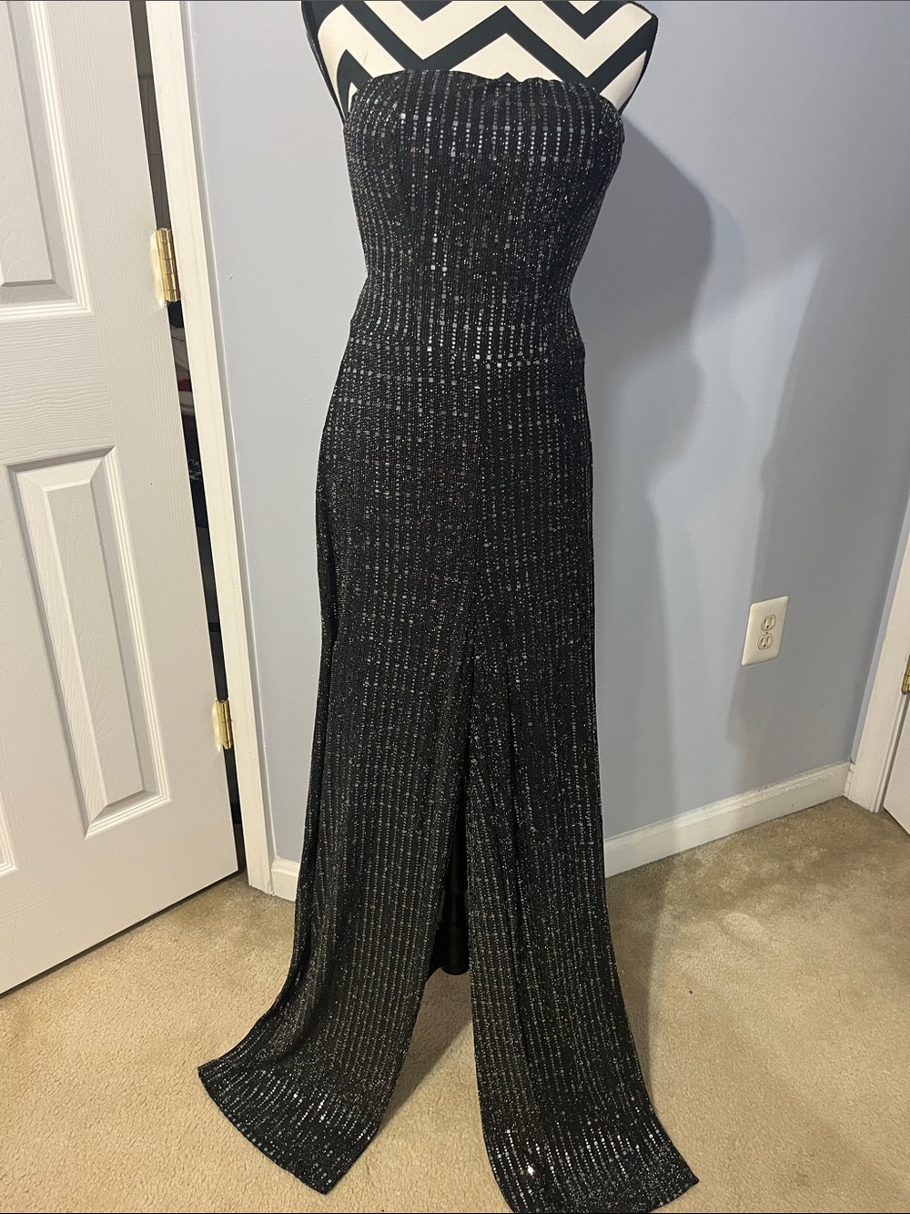 B. Smart Black Strapless Sequin Jumpsuit